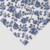 Blauw Witte Bloemige Bladeren Verjaardag Tissuepapier (Detail)