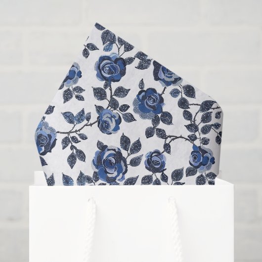 Blauw Witte Bloemige Bladeren Verjaardag Tissuepapier (Cadeauzakje)