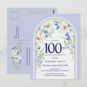 Blauw Witte Bloemige Boho Boog 100ste Verjaardagsf Briefkaart (Voorkant / Achterkant)