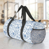 Blauw Witte Bloemige Boho Botanische Patroon Whims