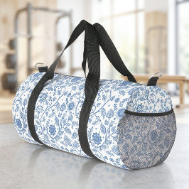 Blauw Witte Bloemige Boho Botanische Patroon Whims Plunjezak
