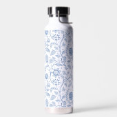 Blauw Witte Bloemige Boho Botanische Patroon Whims Waterfles (Links)