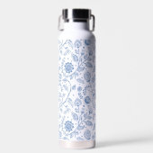 Blauw Witte Bloemige Boho Botanische Patroon Whims Waterfles (Voorkant)