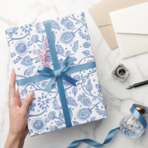 Blauw Witte Bloemige Botanische Boho Patroon Whims