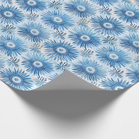 Blauw Witte Bloemige Bruidsborrel Cadeaupapier (Hoek)