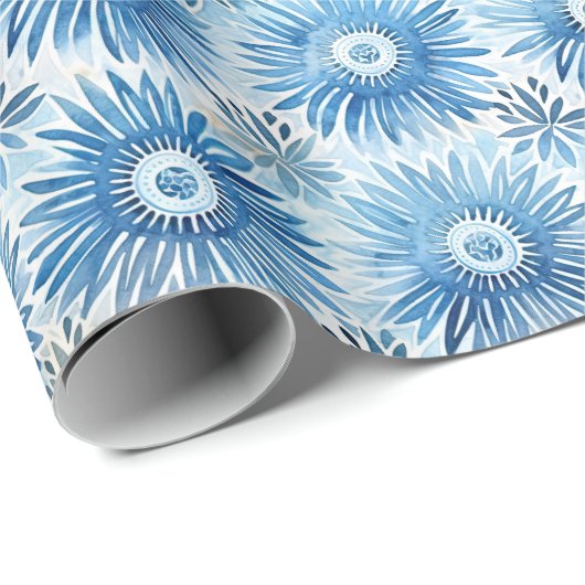 Blauw Witte Bloemige Bruidsborrel Cadeaupapier (Rol Hoek)