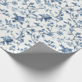 Blauw Witte Bloemige Bruidsdouche Cadeaupapier (Hoek)