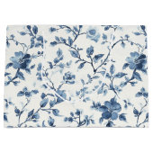 Blauw Witte Bloemige Bruidsdouche Groot Cadeauzakje (Voorkant)