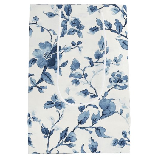 Blauw Witte Bloemige Bruidsdouche Medium Cadeauzakje (Achterkant)