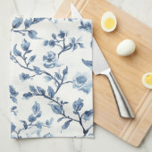 Blauw Witte Bloemige Bruiloftsdouche Theedoek (Quarter Fold)