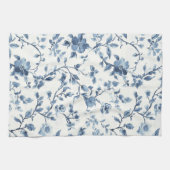 Blauw Witte Bloemige Bruiloftsdouche Theedoek (Horizontaal)