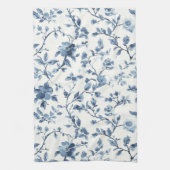 Blauw Witte Bloemige Bruiloftsdouche Theedoek (Verticaal)
