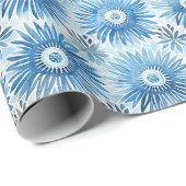 Blauw Witte Bloemige Bruiloftsontvangst Cadeaupapier (Rol Hoek)