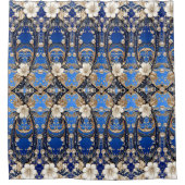 Blauw Witte Bloemige Douchegordijn (Voorkant)