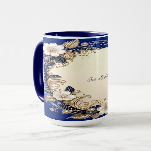 Blauw Witte Bloemige Mok (Voorkant links)