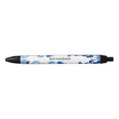 Blauw Witte Bloemige Pen met Aanpasbare Naam (Voorkant)