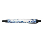 Blauw Witte Bloemige Pen met Aanpasbare Naam (Bodem)