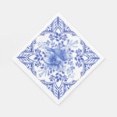 Blauw-witte bloemige Tegel met vogelservetten Servet (Hoek)