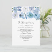 Blauw Witte Bloemige Ter Herinnering Uitnodiging V (Staand voorkant)