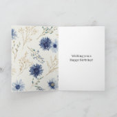 Blauw Witte Bloemige Verjaardag Kaart (Binnen)
