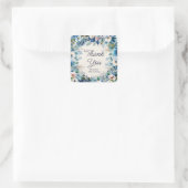 Blauw Witte Bloemige Verjaardagsbedankje voor Vrou Vierkante Sticker (Tas)