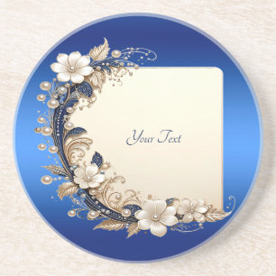 Blauw Witte Bloemige Versiering Zandsteen Onderzet Onderzetter