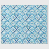 Blauw Witte Bloemige Vierkante Bruiloftsborrel Cadeaupapier (Vlak)