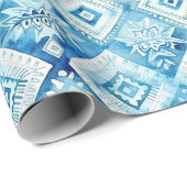 Blauw Witte Bloemige Vierkante Bruiloftsborrel Cadeaupapier (Rol Hoek)