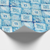 Blauw Witte Bloemige Vierkante Bruiloftsdouche Cadeaupapier (Hoek)