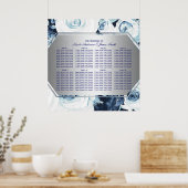 Blauw Witte Bloemige Winter Bruiloft Stoelen Plan Poster (Keuken)