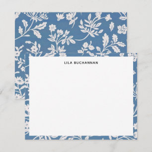 blauw-witte bloempatroon correspondentie notitiekaartje
