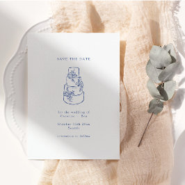Blauw Witte Bloemrijke Doodle Minimalistische Trou Save The Date