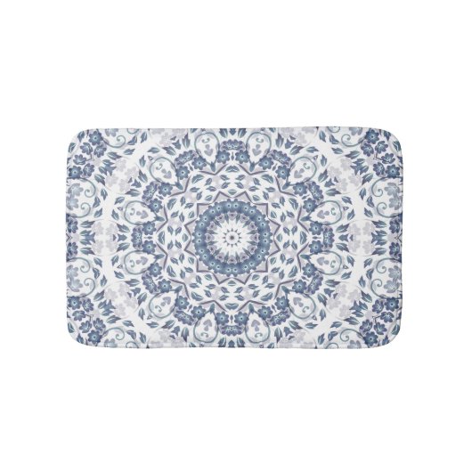 Blauw Witte Bloemrijke Mandala Cottage Badmat (Voorkant)