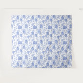 Blauw Witte Bloemrijke Toile Elegante Chic Achterg Wandkleed (Voorkant (horizontaal))