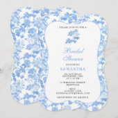Blauw Witte Bloemrozen Chinoiserie Bruiloft Kaart (Voorkant / Achterkant)