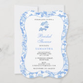 Blauw Witte Bloemrozen Chinoiserie Bruiloft Kaart (Voorkant)
