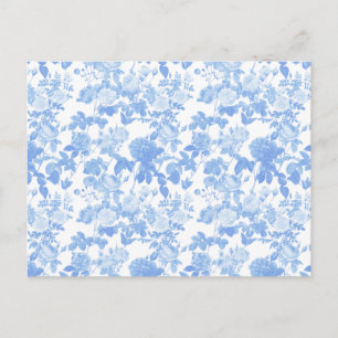 Blauw Witte Bloemrozen Franse Chinoiserie Patroon Briefkaart