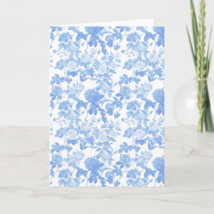 Blauw Witte Bloemrozen Franse Chinoiserie Patroon Kaart