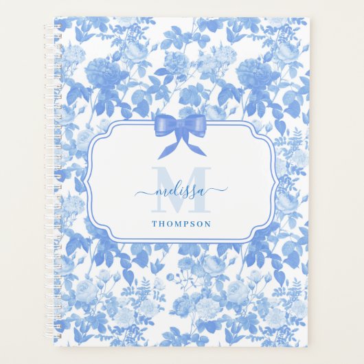 Blauw Witte Bloemrozen Franse Chinoiserie Patroon Planner (Voorkant)