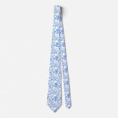 Blauw Witte Bloemrozen Franse Chinoiserie Patroon Stropdas (Voorkant)