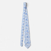 Blauw Witte Bloemrozen Franse Chinoiserie Patroon Stropdas (Achterkant)