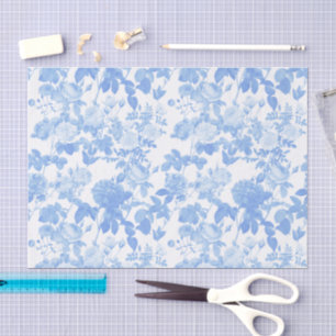 Blauw Witte Bloemrozen Franse Chinoiserie Patroon Tissuepapier
