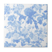 Blauw Witte Bloemrozen Franse Patroon Tegeltje (Voorkant)