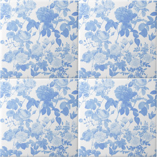 Blauw Witte Bloemrozen Franse Patroon Tegeltje