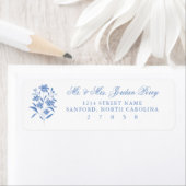 Blauw-witte bloemsticker met retouradres etiket (Insitu)