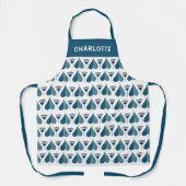 Blauw Witte Bloemstuk Aangepaste Naam Cadeau Schort (Voorkant)