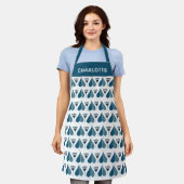 Blauw Witte Bloemstuk Aangepaste Naam Cadeau Schort (Gedragen)