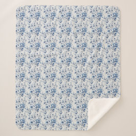 Blauw Witte Bloemstuk Chinoiserie Waterverf  Sherpa Deken