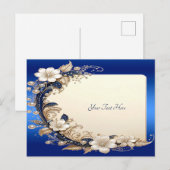 Blauw Witte Bloemversiering Ansichtkaart Briefkaart (Voorkant / Achterkant)