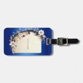 Blauw Witte Bloemversiering Bagage Label (Voorkant horizontaal)